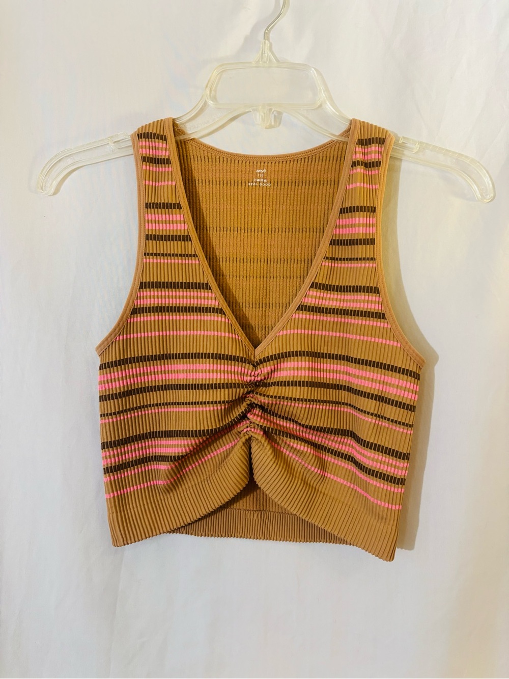 Aerie Real Good Striped Twist Front Crop Tank | Caramel Pink Brown | Large - Picture 7 of 7